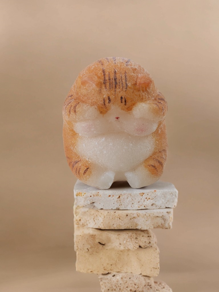 Orange and White Shy Kitten Toy - Handmade Squishy Stress-Relief Kitten Toy