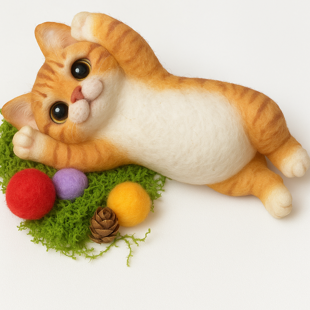 Orange and White Long Striped Cat - Handmade Soft and Squishy Stress-Relieving Cat Toy